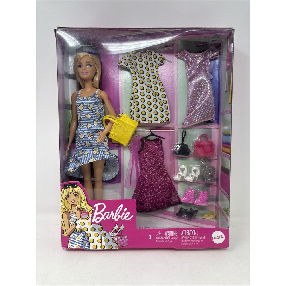 Barbie Doll Summer Fashion Dress Clothes & Accessories Set GDJ40